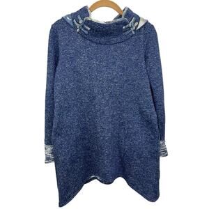 Hoodie Sweatshirt Blue Boho Asian Patchwork Bohemian Pockets Unique Boho